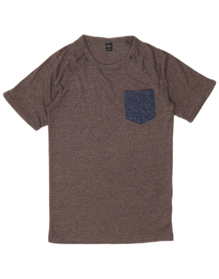 REPLAY Womens T-Shirt Top UK 10 Small Grey Flecked Polyester
