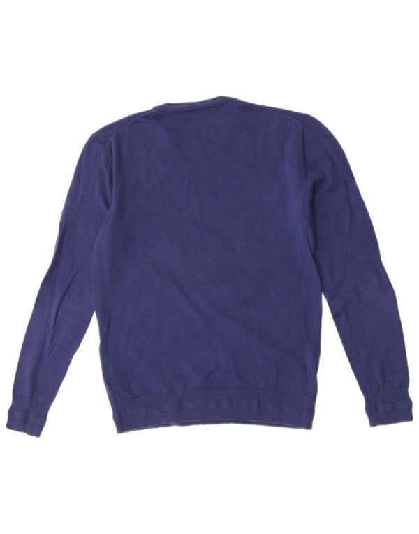 Guess Womens Graphic Crew Neck Jumper Sweater UK 10 Small Blue Cotton