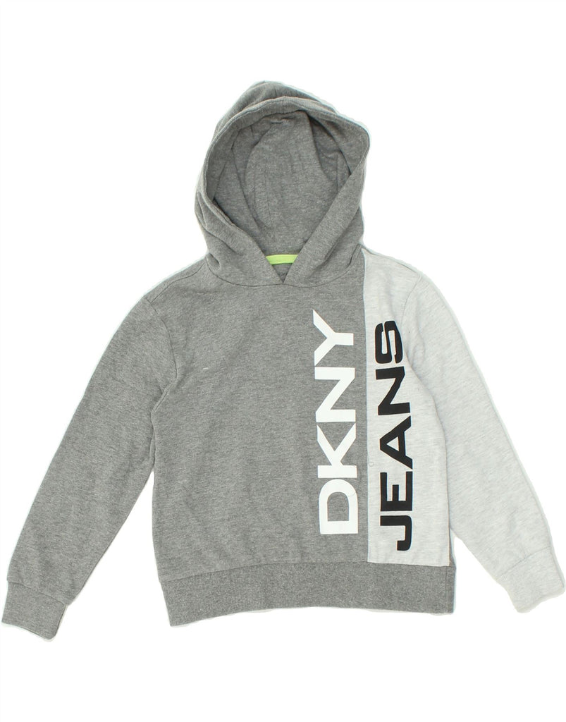 DKNY Boys Graphic Hoodie Jumper 4-5 Years Grey Colourblock Cotton | Vintage Dkny | Thrift | Second-Hand Dkny | Used Clothing | Messina Hembry 