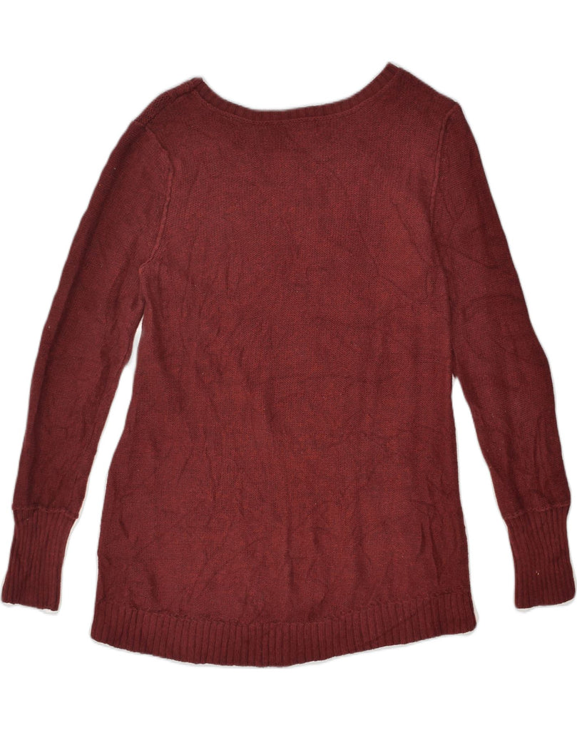 EDDIE BAUER Womens Boat Neck Jumper Sweater UK 12 Medium Maroon Cotton | Vintage Eddie Bauer | Thrift | Second-Hand Eddie Bauer | Used Clothing | Messina Hembry 