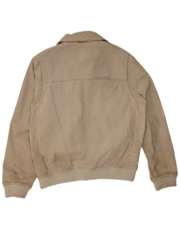 Heine Mens Suede Bomber Jacket UK 44 2XL Beige Leather