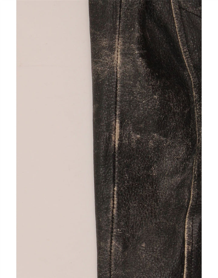 Yuppie Womens Crop Leather Biker Jacket EU 38 Medium Black Leather