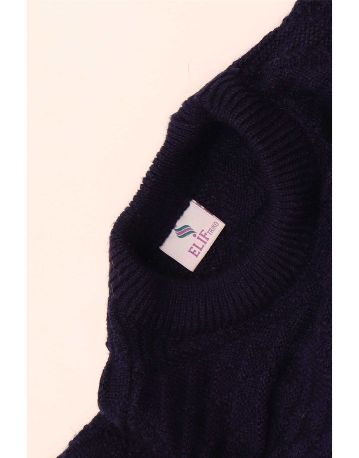 Vintage Mens Crew Neck Jumper Sweater Medium Navy Blue