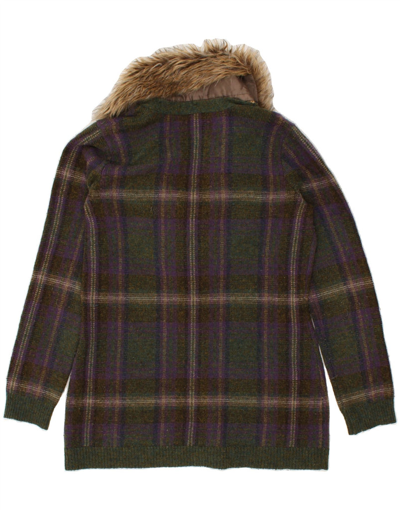 RALPH LAUREN Womens Cardigan Sweater UK 14 Medium Green Check Lambswool | Vintage Ralph Lauren | Thrift | Second-Hand Ralph Lauren | Used Clothing | Messina Hembry 
