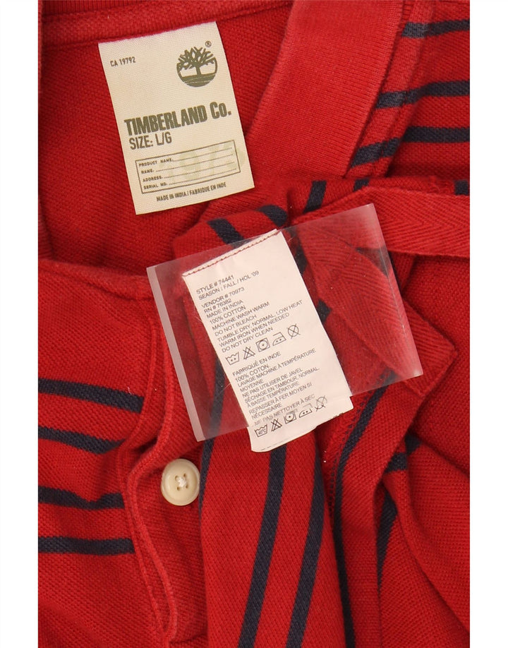 TIMBERLAND Mens Polo Shirt Large Red Striped Cotton