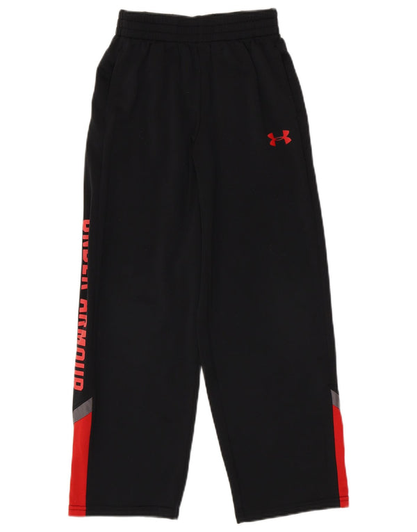 Under Armour Boys Tracksuit Trousers 7-8 Years Small Black Colourblock