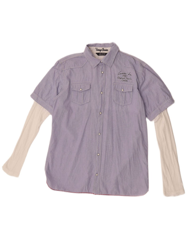 Guess Boys California Graphic Shirt 15-16 Years Blue Pinstripe Cotton