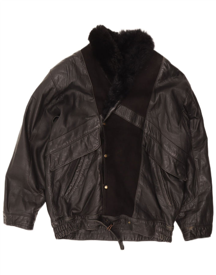 VINTAGE Mens Leather Jacket UK 36 Small Black Leather