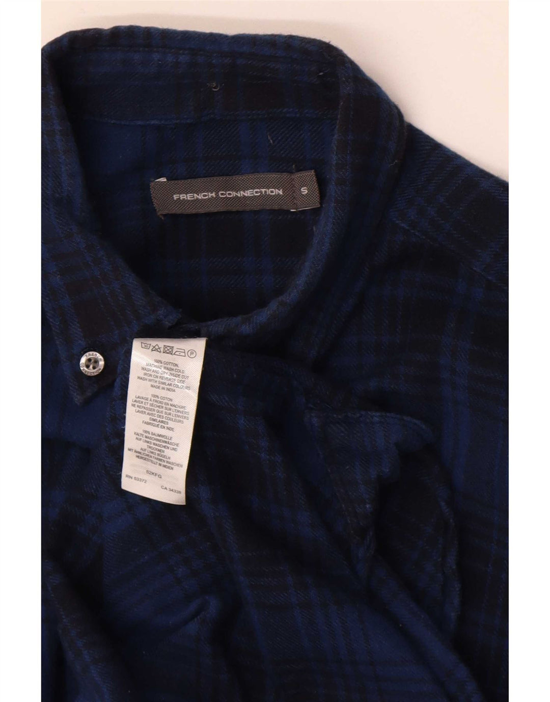 French Connection Mens Flannel Shirt Small Blue Plaid Cotton