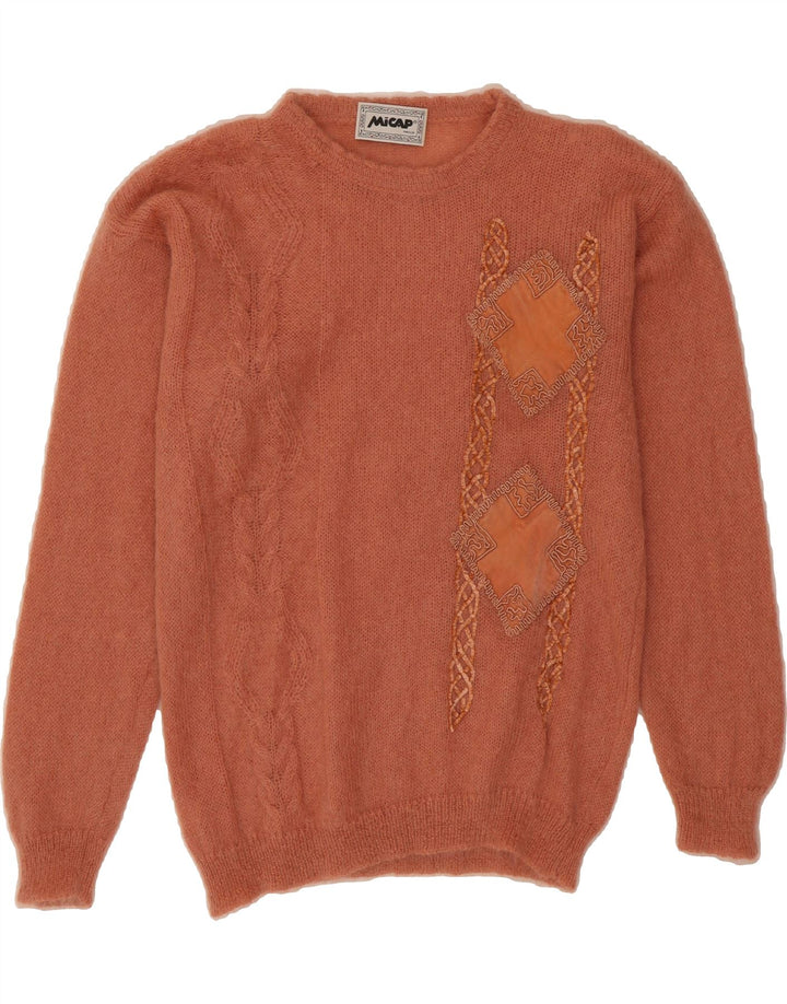 VINTAGE Womens Crew Neck Jumper Sweater UK 14 Medium Pink Geometric Vintage Vintage and Second-Hand Vintage from Messina Hembry 