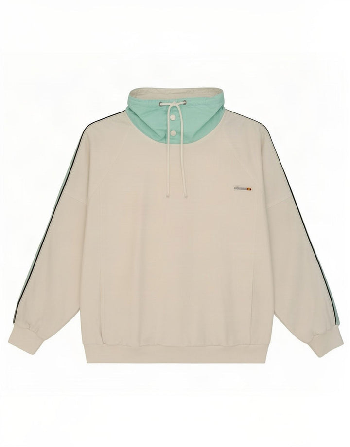 Ellesse Mens Button Neck Sweatshirt Jumper Large White Colourblock Cotton