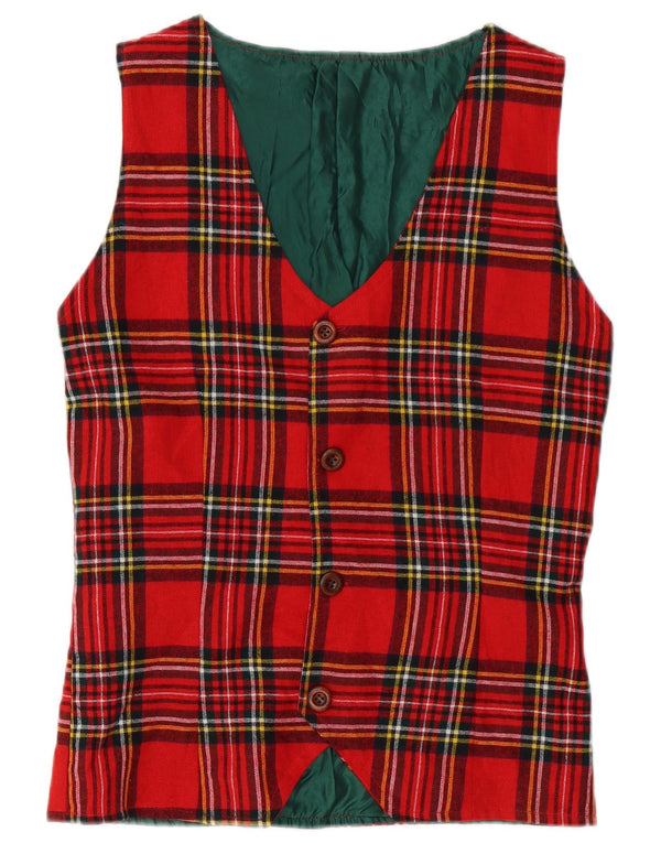VINTAGE Mens Waistcoat Small Red Plaid