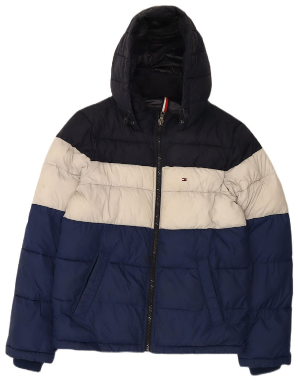 Tommy Hilfiger Mens Hooded Padded Jacket UK 36 Small Multicoloured Nylon