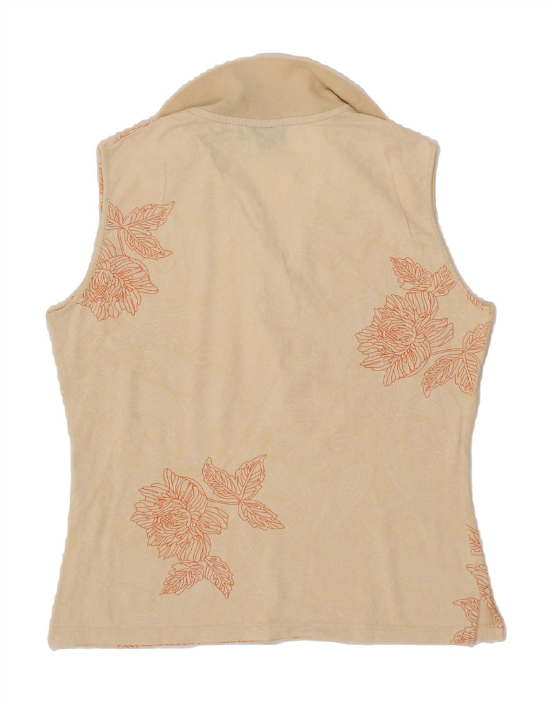 CONTE OF FLORENCE Womens Sleeveless Polo Shirt UK 14 Medium Beige Floral Vintage Conte of Florence and Second-Hand Conte of Florence from Messina Hembry 