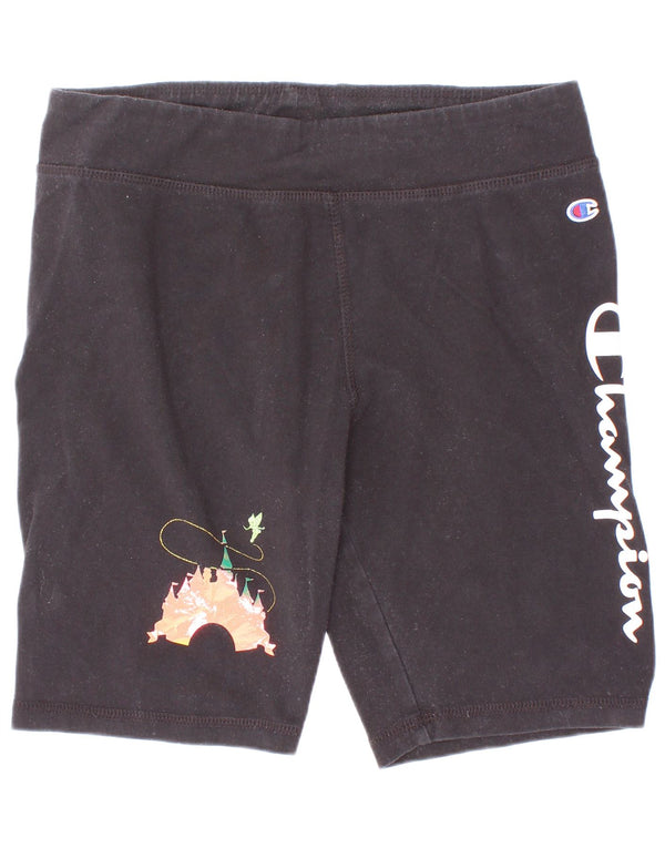 Champion Girls Graphic Sport Shorts 11-12 Years Large Black Cotton