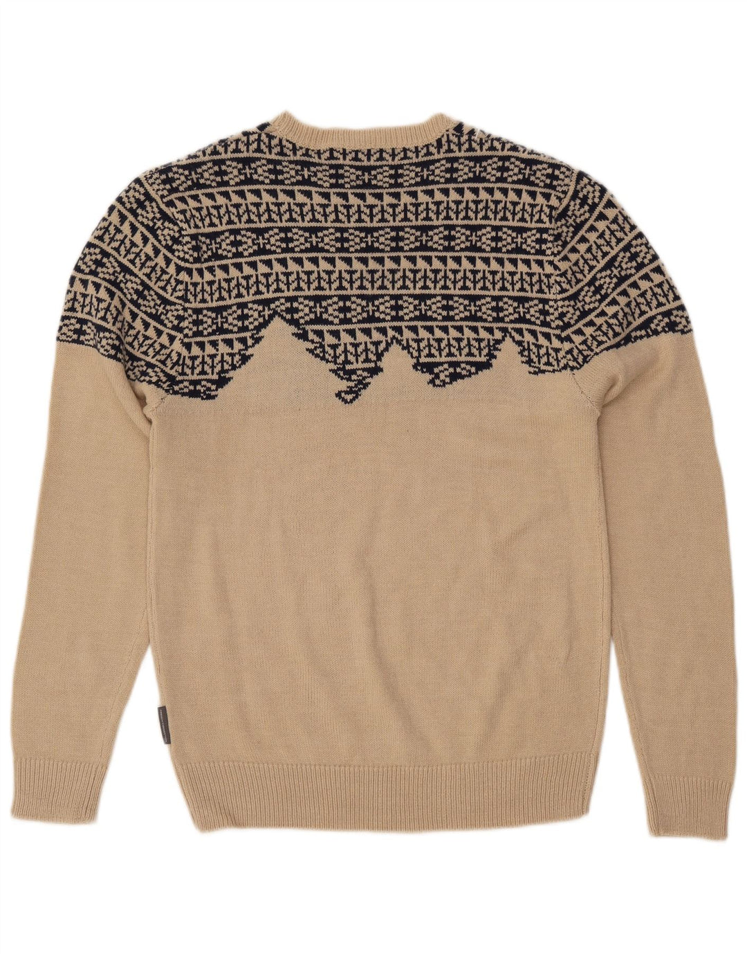 FRENCH CONNECTION Mens Boat Neck Jumper Sweater Medium Beige Geometric