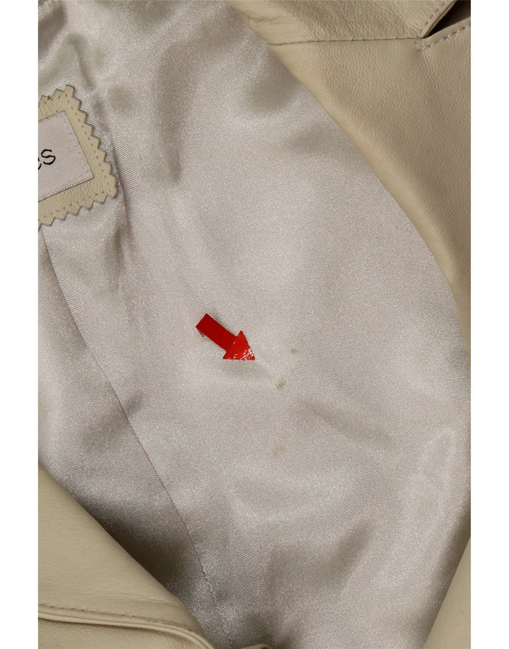 Vintage Womens Leather Coat UK 12 Medium Beige Leather