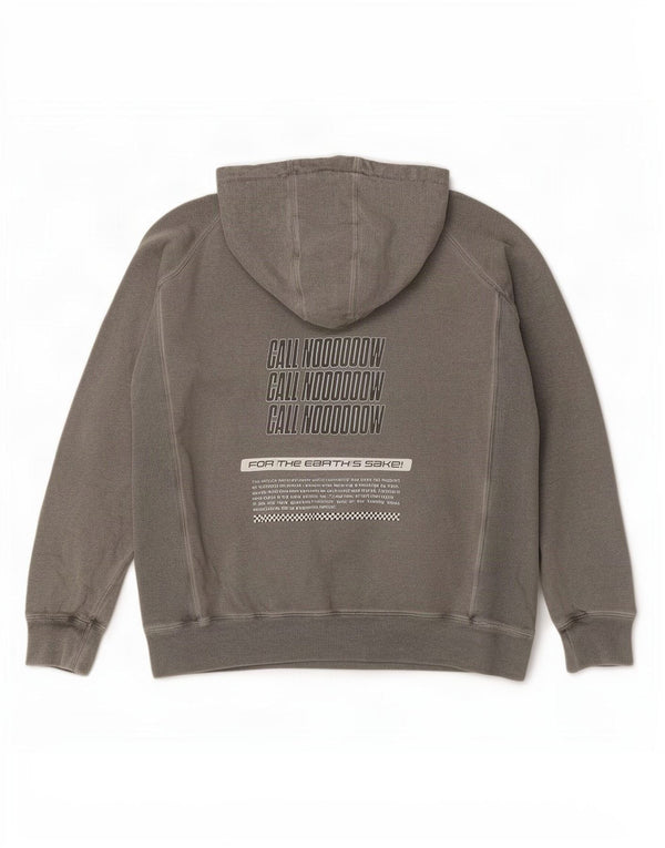 Vintage Mens Graphic Hoodie Jumper Large Grey