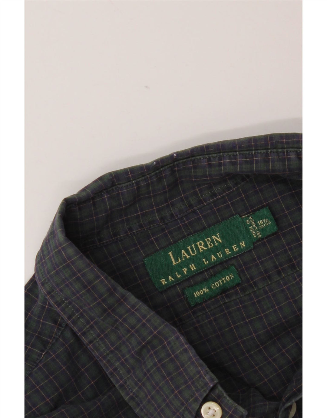Ralph Lauren Mens Shirt Size 16 1/2 Large Navy Blue Gingham Cotton