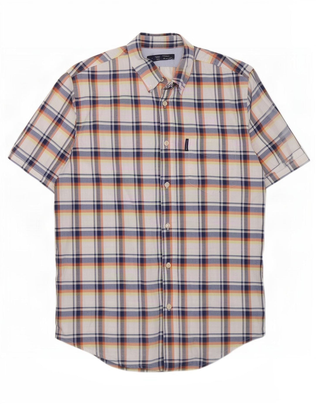 Ben Sherman Mens Short Sleeve Shirt Large Blue Check Cotton