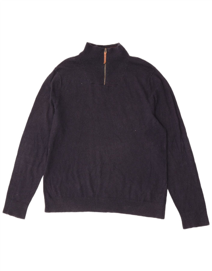 Fat Face Mens Zip Neck Jumper Sweater Large Navy Blue Cotton