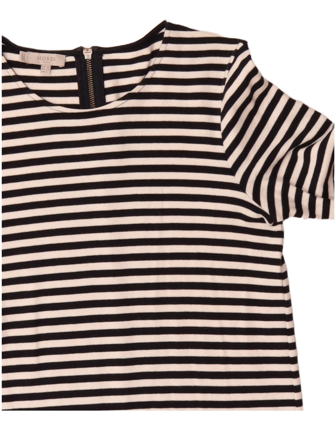 Hobbs Womens 3/4 Sleeve Shift Dress UK 12 Medium Black Striped Cotton