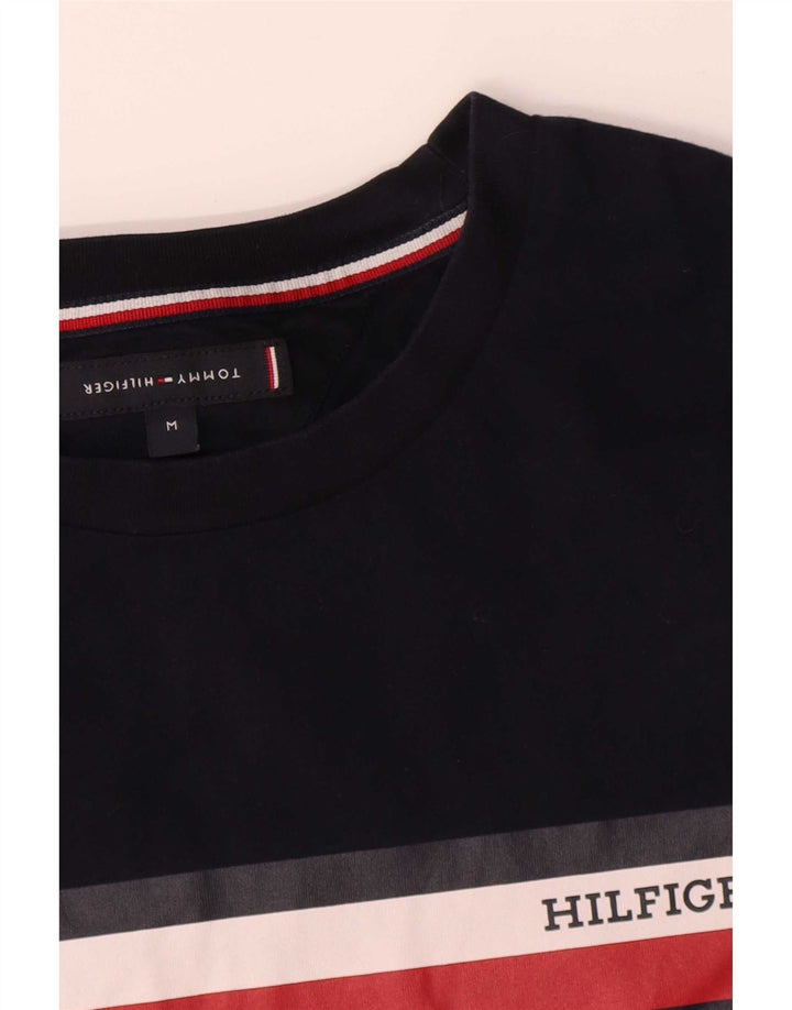 Tommy Hilfiger Mens T-Shirt Top Medium Navy Blue Striped Cotton