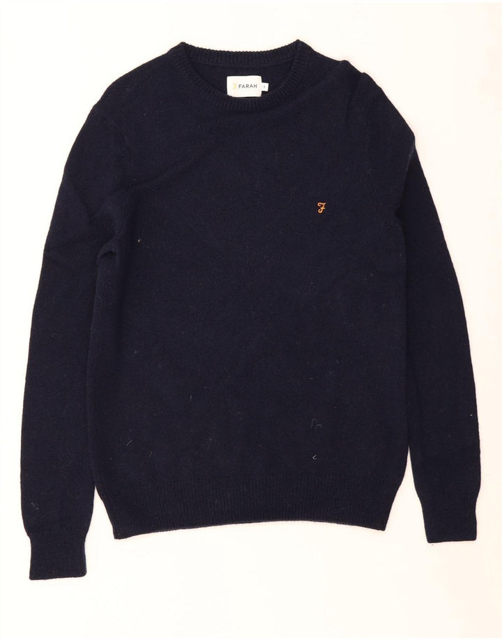 FARAH Mens Crew Neck Jumper Sweater Small Navy Blue Lambswool