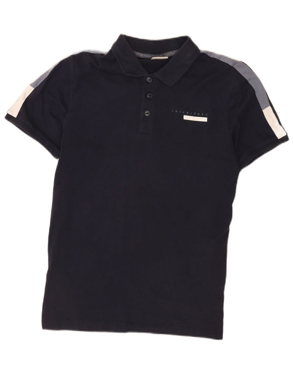Jack & Jones Mens Polo Shirt Small Navy Blue Colourblock Cotton