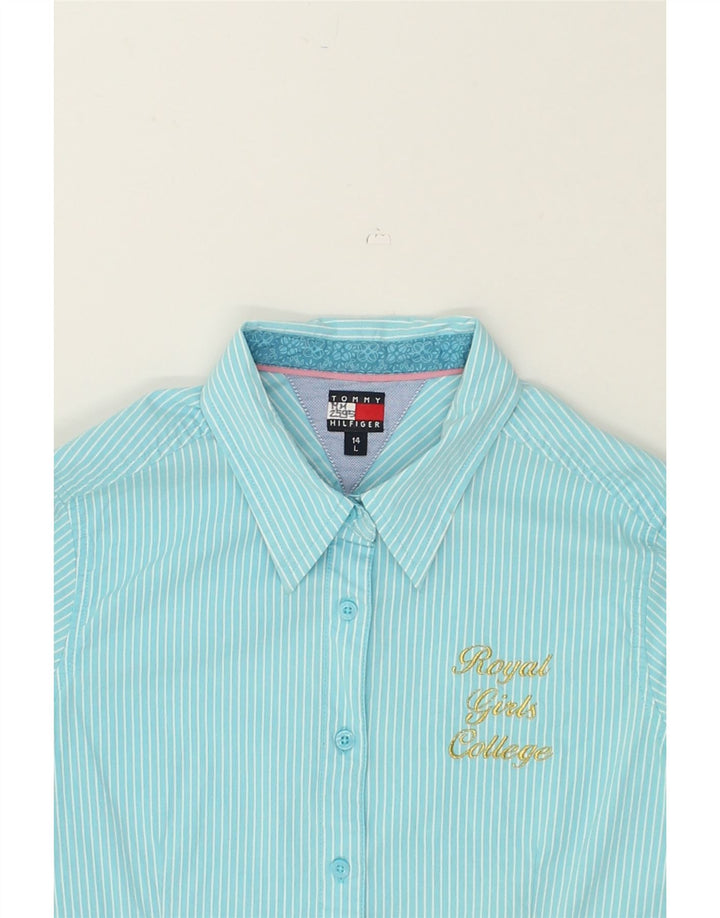 TOMMY HILFIGER Girls Shirt 13-14 Years Large Turquoise Pinstripe Cotton | Vintage Tommy Hilfiger | Thrift | Second-Hand Tommy Hilfiger | Used Clothing | Messina Hembry 