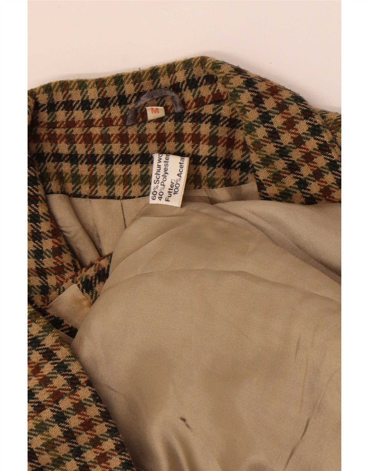 Vintage Womens 3 Button Blazer Jacket UK 12 Medium Khaki Houndstooth Wool
