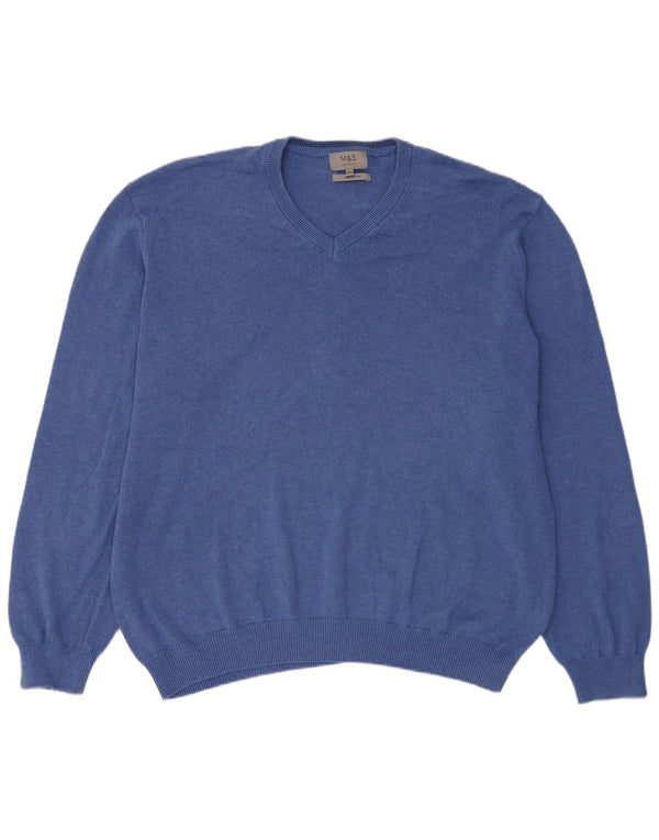 Marks & Spencer Mens V-Neck Jumper Sweater 3XL Blue Cotton