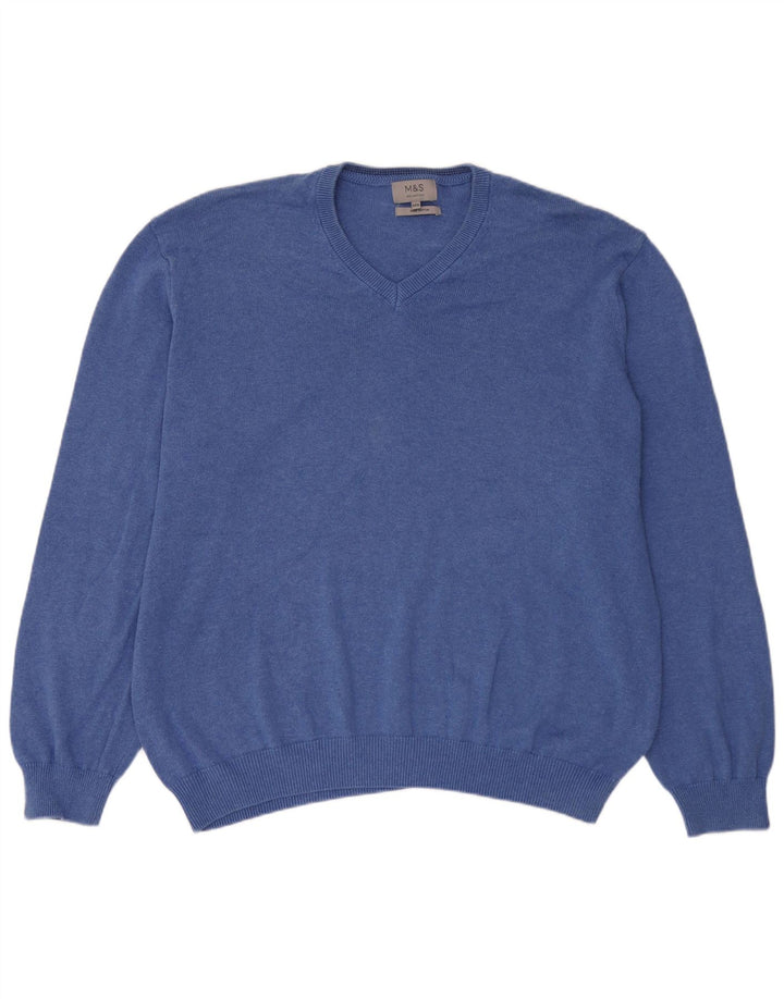 Marks & Spencer Mens V-Neck Jumper Sweater 3XL Blue Cotton
