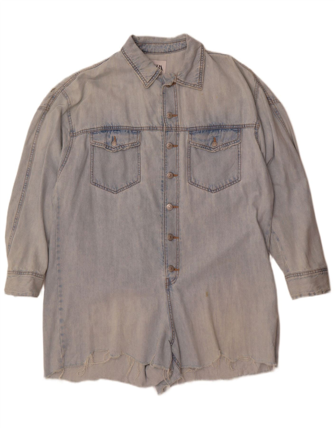 Zara Womens Oversized Denim Playsuit UK 16 Large Blue Cotton