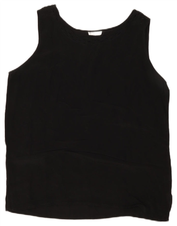 VINTAGE Womens Sleeveless Blouse Top UK 14 Medium Black Silk