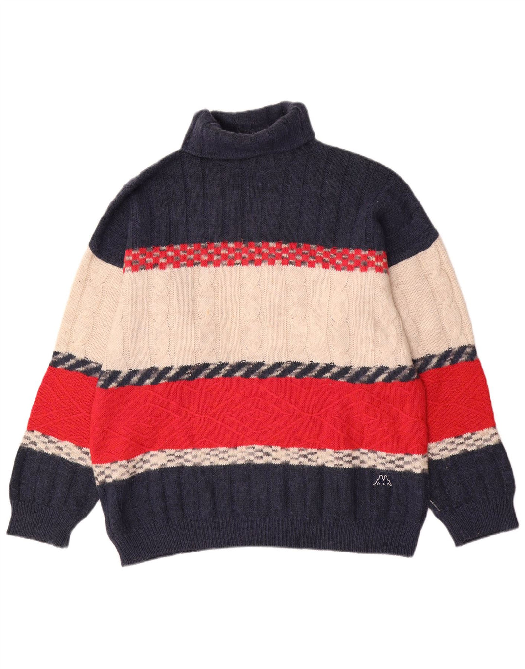 Kappa Mens Roll Neck Jumper Sweater XL Navy Blue Colourblock Wool