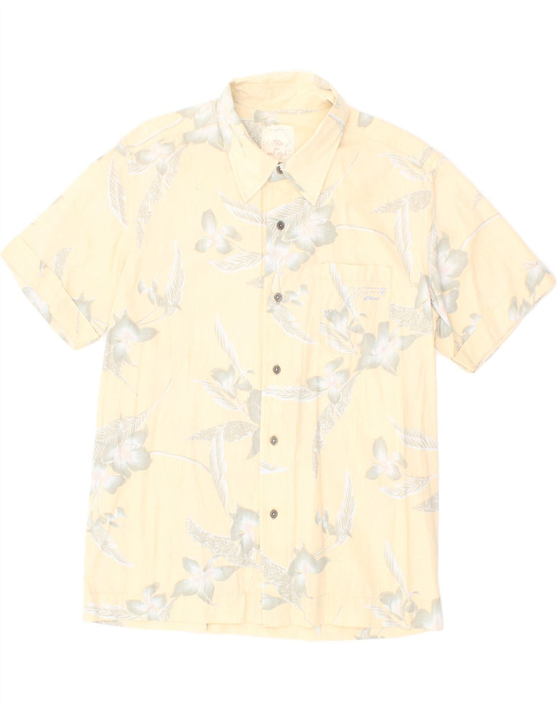 VINTAGE Mens Short Sleeve Shirt Medium Beige Floral Cotton Vintage Vintage and Second-Hand Vintage from Messina Hembry 