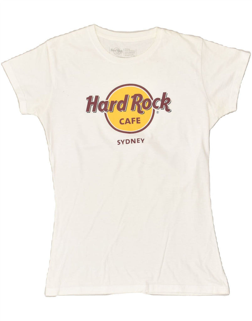 HARD ROCK CAFE Womens Sydney Graphic T-Shirt Top UK 14 Medium White Cotton | Vintage Hard Rock Cafe | Thrift | Second-Hand Hard Rock Cafe | Used Clothing | Messina Hembry 