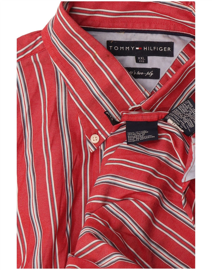 Tommy Hilfiger Mens Short Sleeve Shirt 2XL Red Striped Cotton 80s