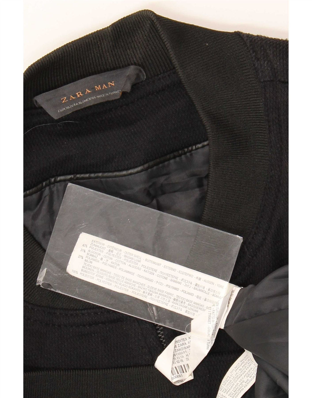 Zara Mens Bomber Jacket UK 42 XL Black Polyester