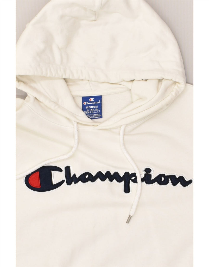 CHAMPION Mens Graphic Hoodie Jumper Medium White Cotton | Vintage Champion | Thrift | Second-Hand Champion | Used Clothing | Messina Hembry 