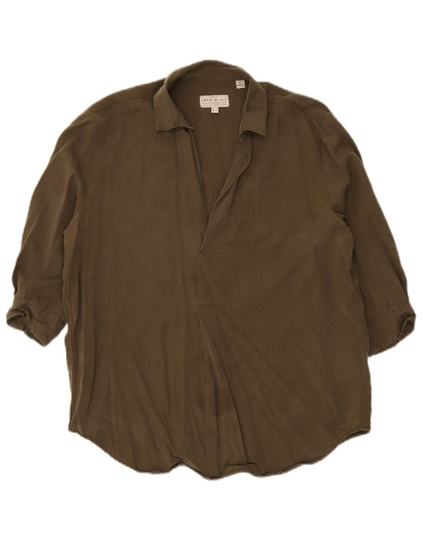 Jack Wills Womens 3/4 Sleeve Oversized Blouse Top UK 4 XS Khaki Lyocell
