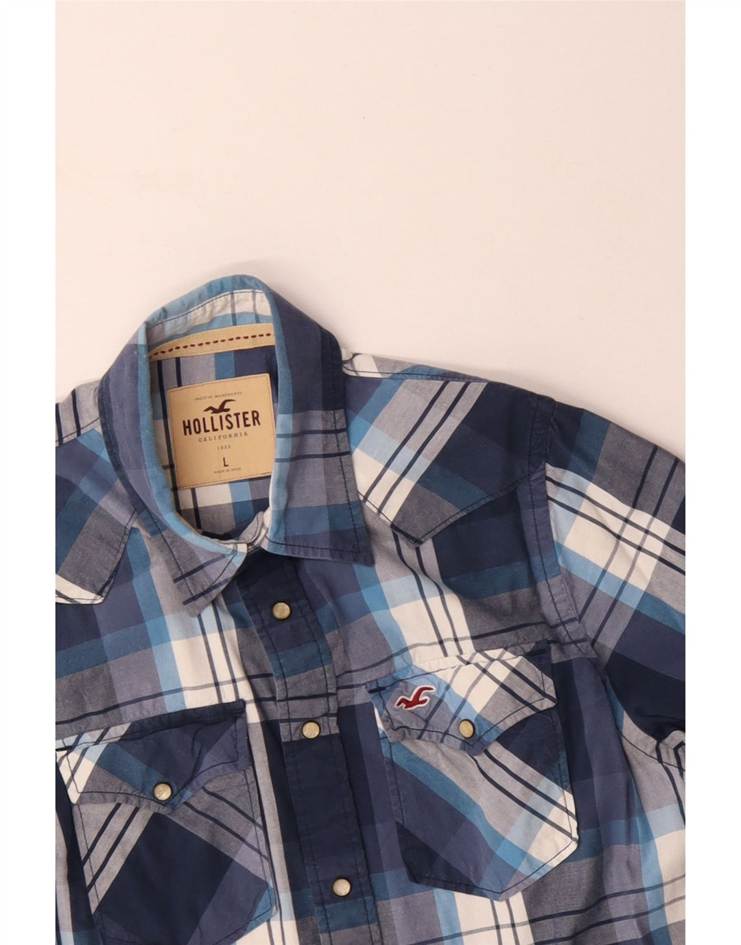 HOLLISTER Mens Shirt Large Navy Blue Plaid Cotton