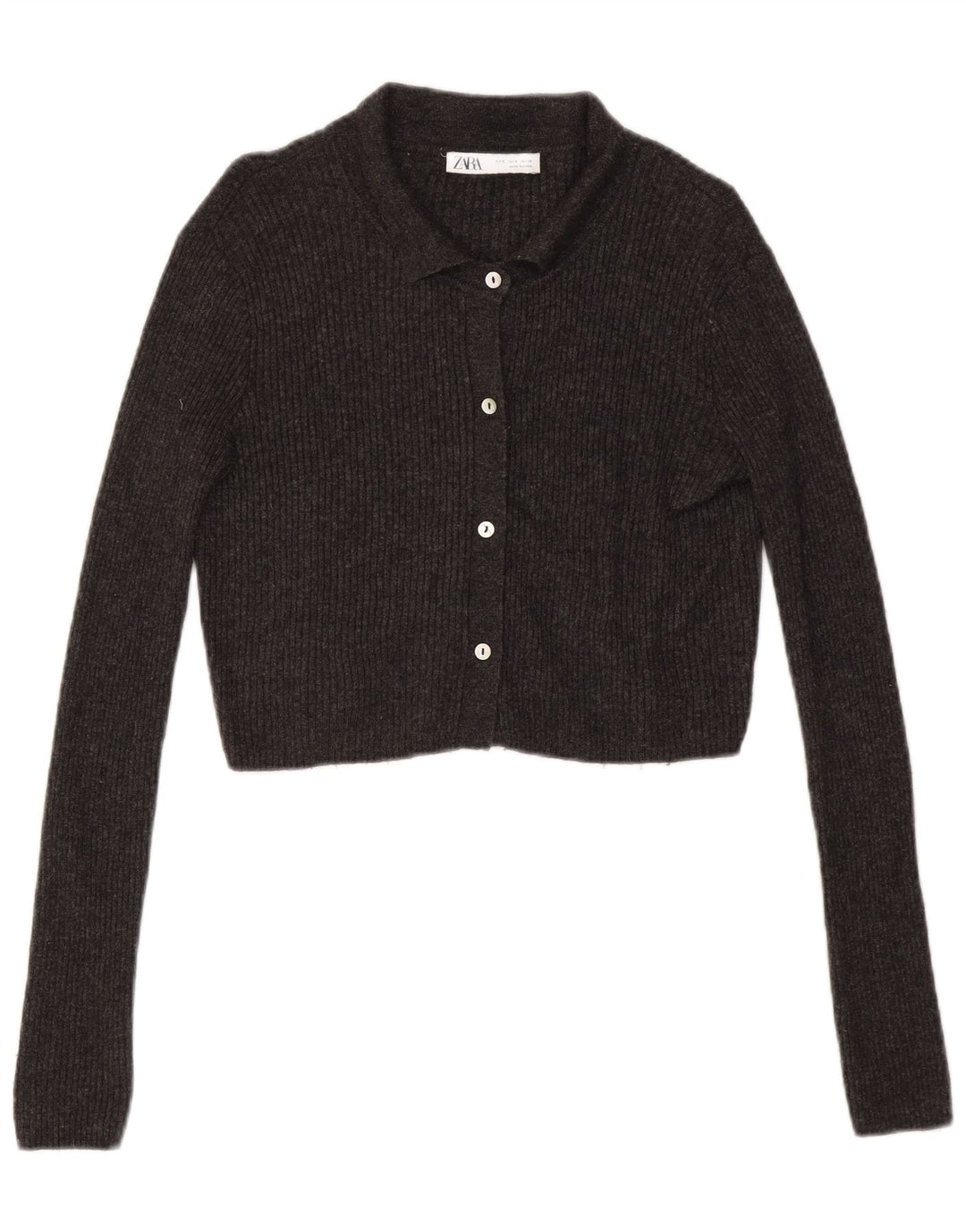 Zara Womens Crop Cardigan Sweater UK 10 Small Grey