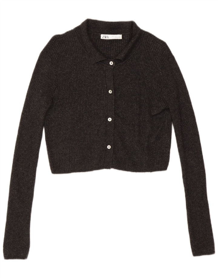 Zara Womens Crop Cardigan Sweater UK 10 Small Grey