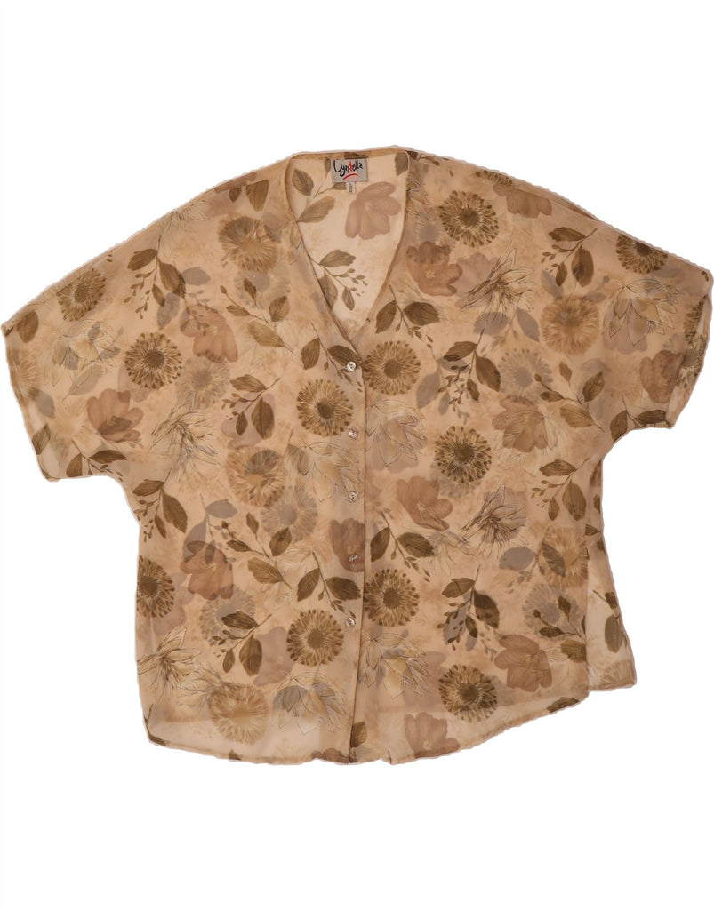 VINTAGE Womens Oversized Short Sleeve Shirt Blouse UK 18 XL Beige Floral Vintage Vintage and Second-Hand Vintage from Messina Hembry 