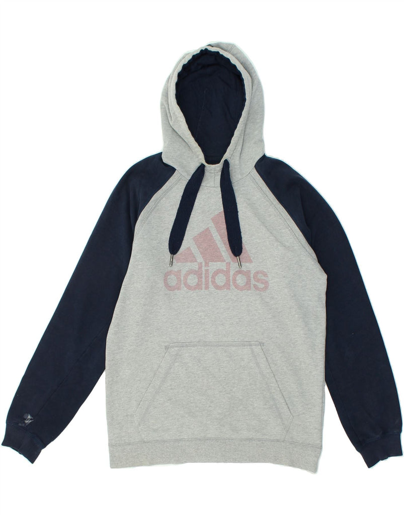 ADIDAS Mens Climalite Graphic Hoodie Jumper Medium Grey Colourblock Cotton | Vintage Adidas | Thrift | Second-Hand Adidas | Used Clothing | Messina Hembry 