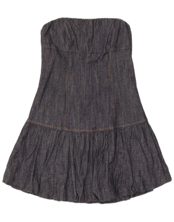 Vintage Womens Denim Mini Strapless Dress UK 14 Large Navy Blue Cotton