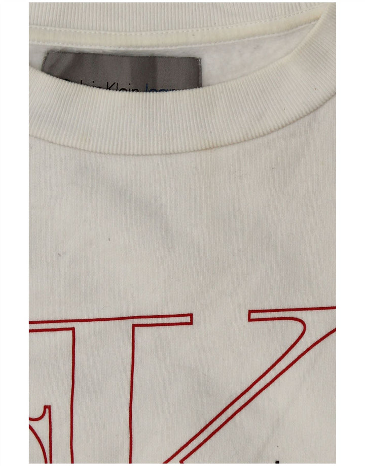 CALVIN KLEIN JEANS Womens Crop Graphic Sweatshirt Jumper UK 6 XS White