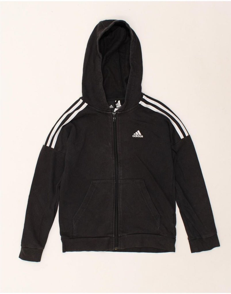 ADIDAS Boys Graphic Zip Hoodie Sweater 9-10 Years Black | Vintage Adidas | Thrift | Second-Hand Adidas | Used Clothing | Messina Hembry 